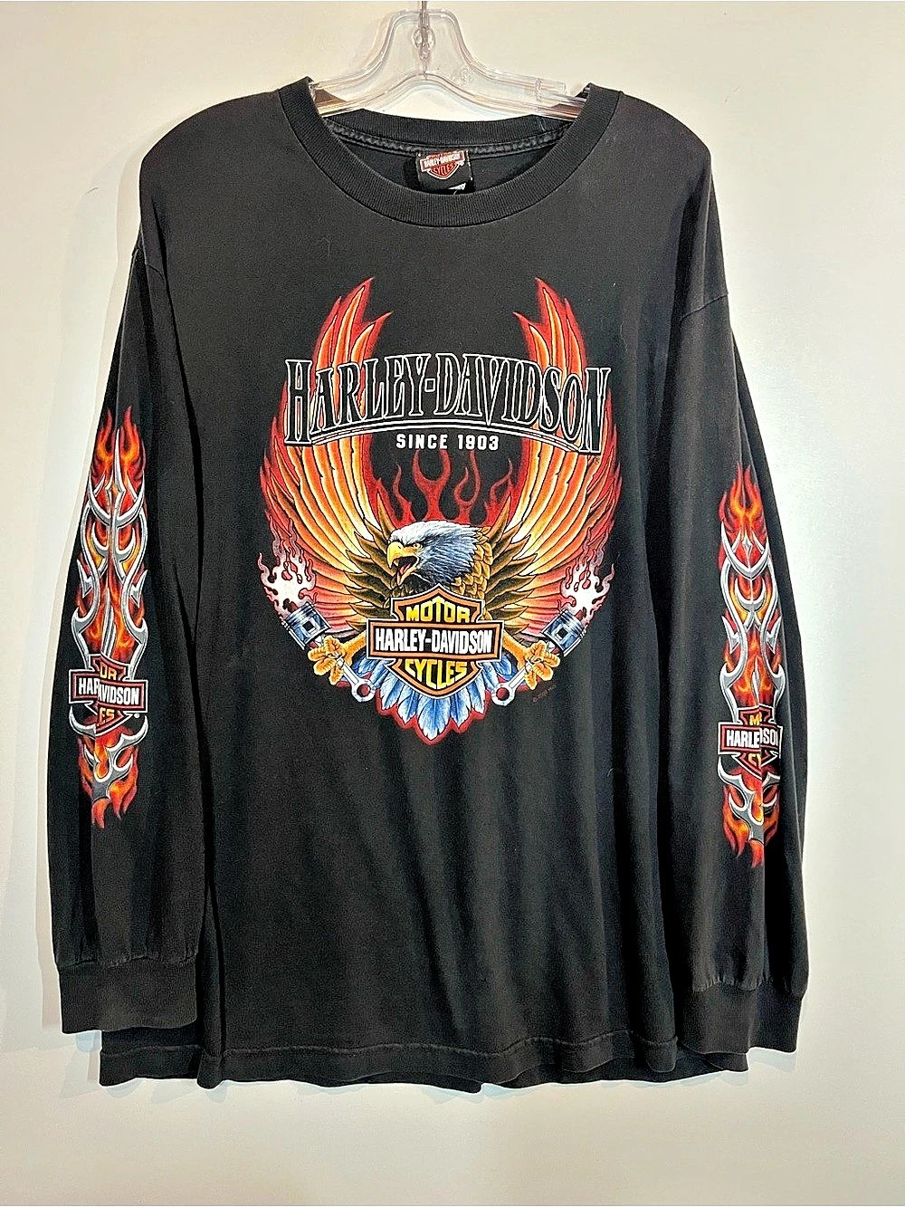 Vintage Harley-Davidson eagle graphic flame hits long sleeve shirt Graphic Long